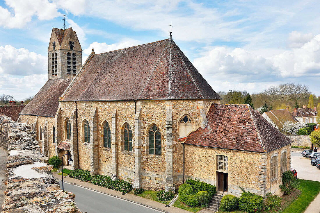 Seine et Marne, Blandy les Tours, castle. General view of the Saint Maurice church from the ramparts of the castle.