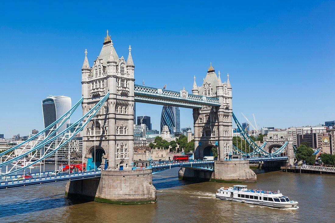 England, London, Tower Bridge and City Skyline