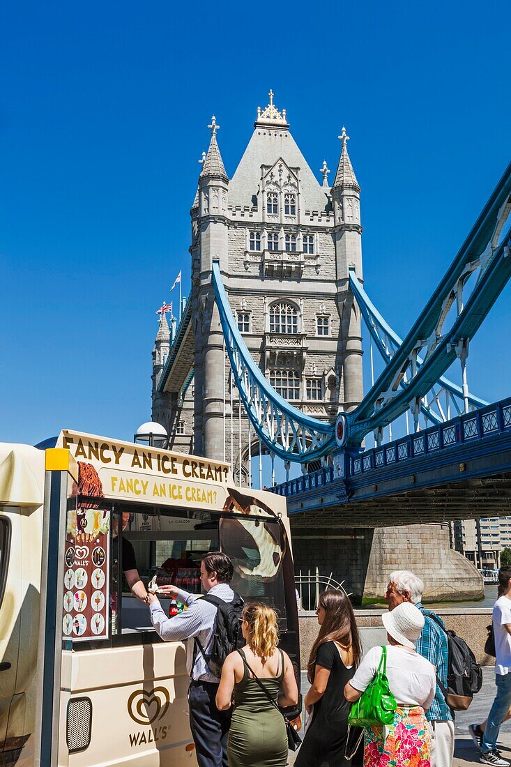 England, London, Southwark, Tower Bridge, Ice Cream Van