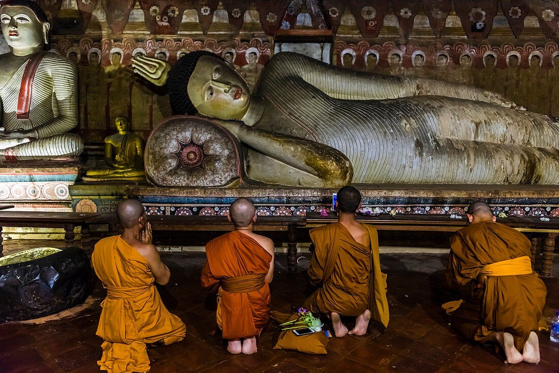 Cambodian Buddhist monk pilgrims, Dambulla Cave Temples, Dambulla, Central Province, Sri Lanka