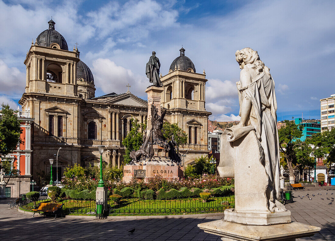 Plaza Murillo with Cathedral Basilica of Our Lady of Peace, La Paz, Bolivia, South America