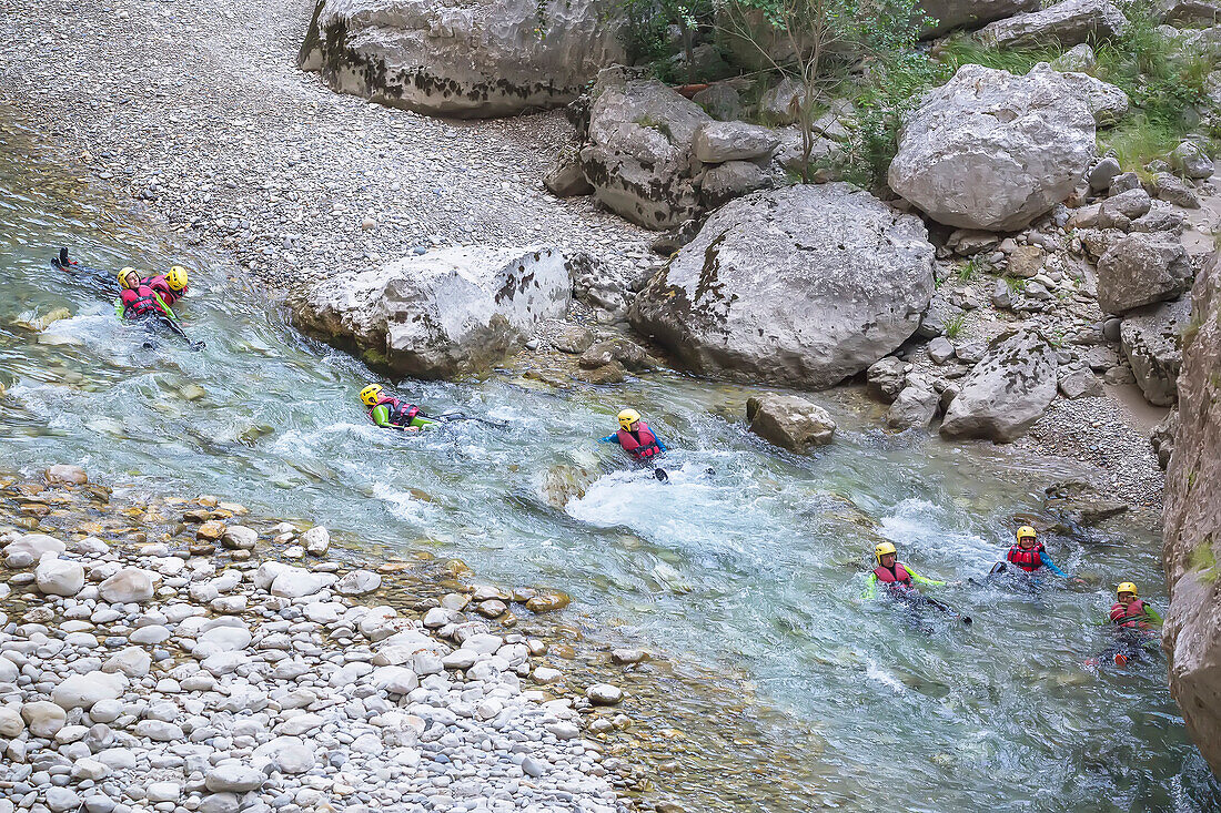 People canyoning in the Gorges du Verdon, Provence-Alpes-Cote d'Azur, Provence, France, Europe