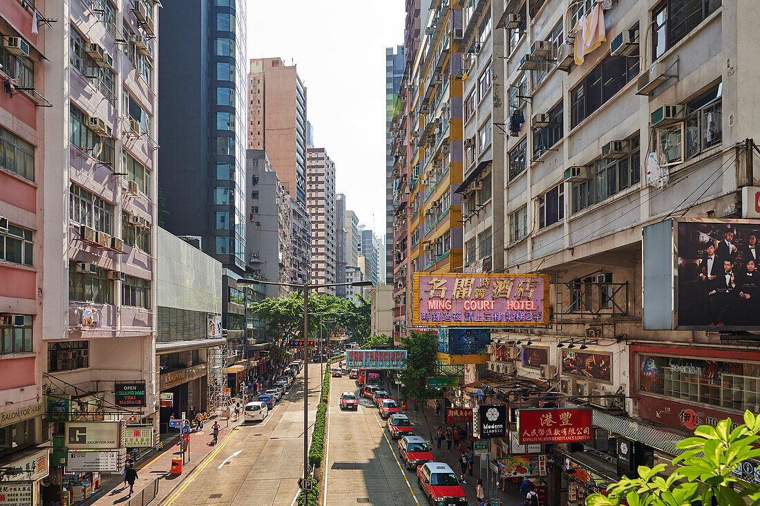 View of shopping district, Wan Chai, Hong Kong, China, Asia