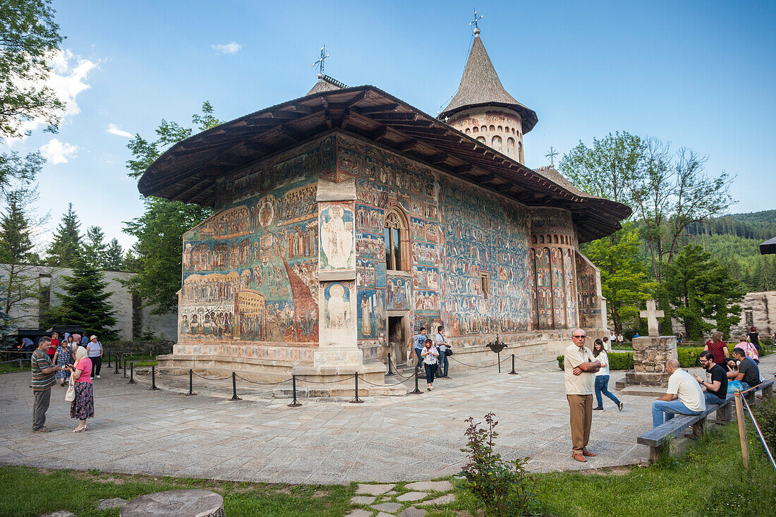 Saxon painted Church Monastery founded 1488, Orthodox Christian art, Voronets, UNESCO World Heritage Site, Bukovina, Romania, Europe