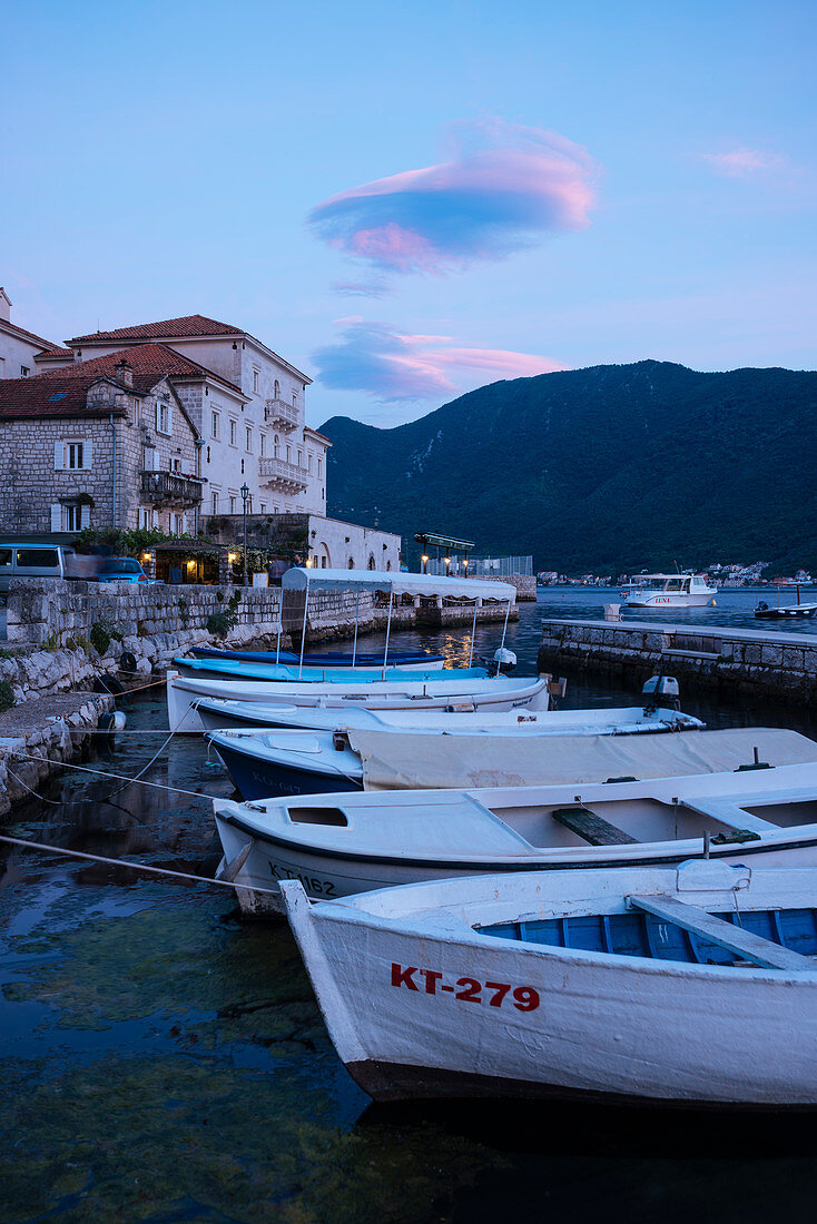 Perast at twilight, Bay of Kotor, Montenegro, Europe