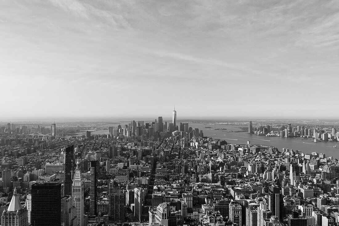 Manhattan by river against sky seen from Empire State Building, New York City, New York, USA