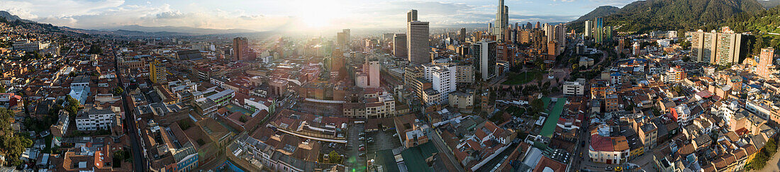 Panoramic view of cityscape during sunset, Bogota, Columbia