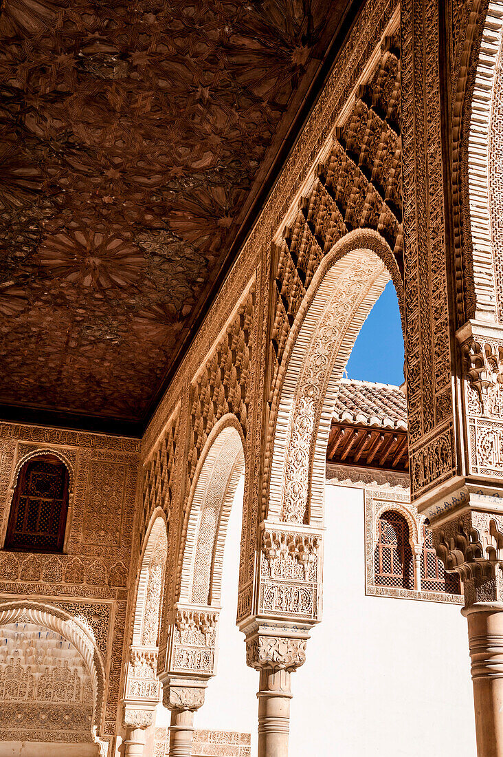 Pillars and arches in the Alhambra, Granada, Andalusia, Spain, Europe