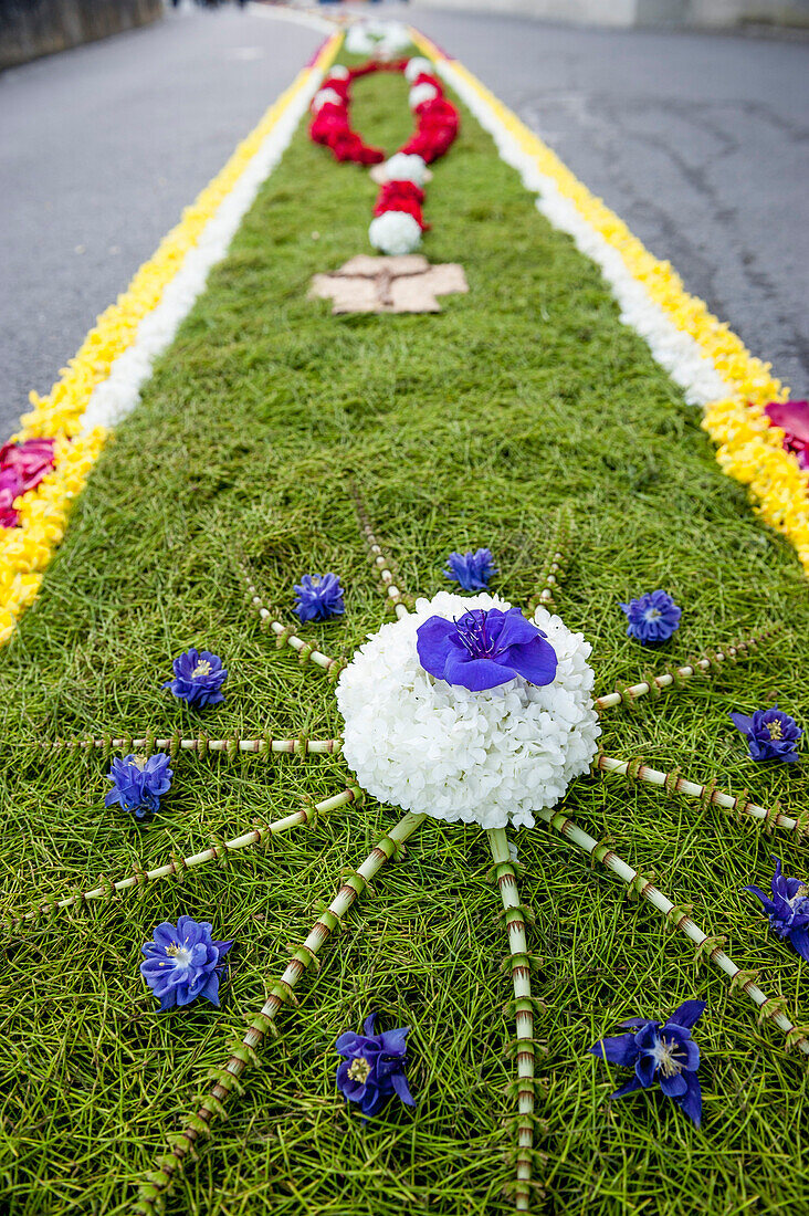 Petals on the floor, Corpus Christi, Feast of Corpus Christi, procession, Sipplingen, Lake Constance, Baden-Wuerttemberg, Germany, Europe