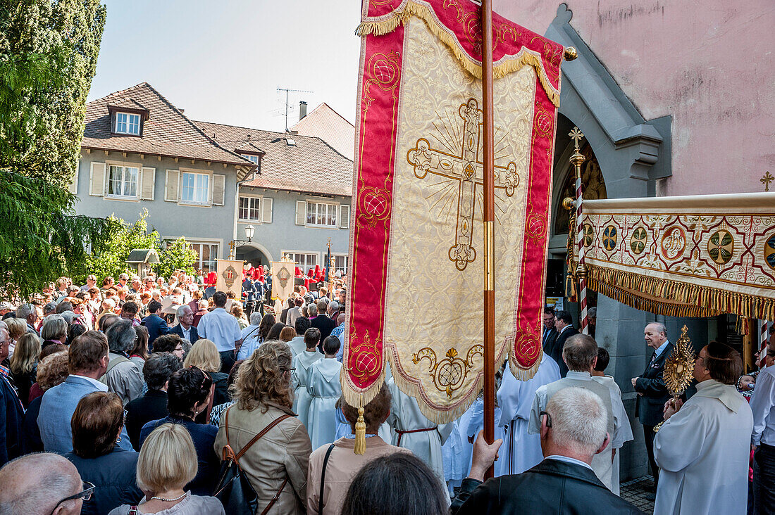 Corpus Christi, Feast of Corpus Christi procession, carpet of flowers, Sipplingen, Lake Constance, Baden-Wuerttemberg, Germany, Europe