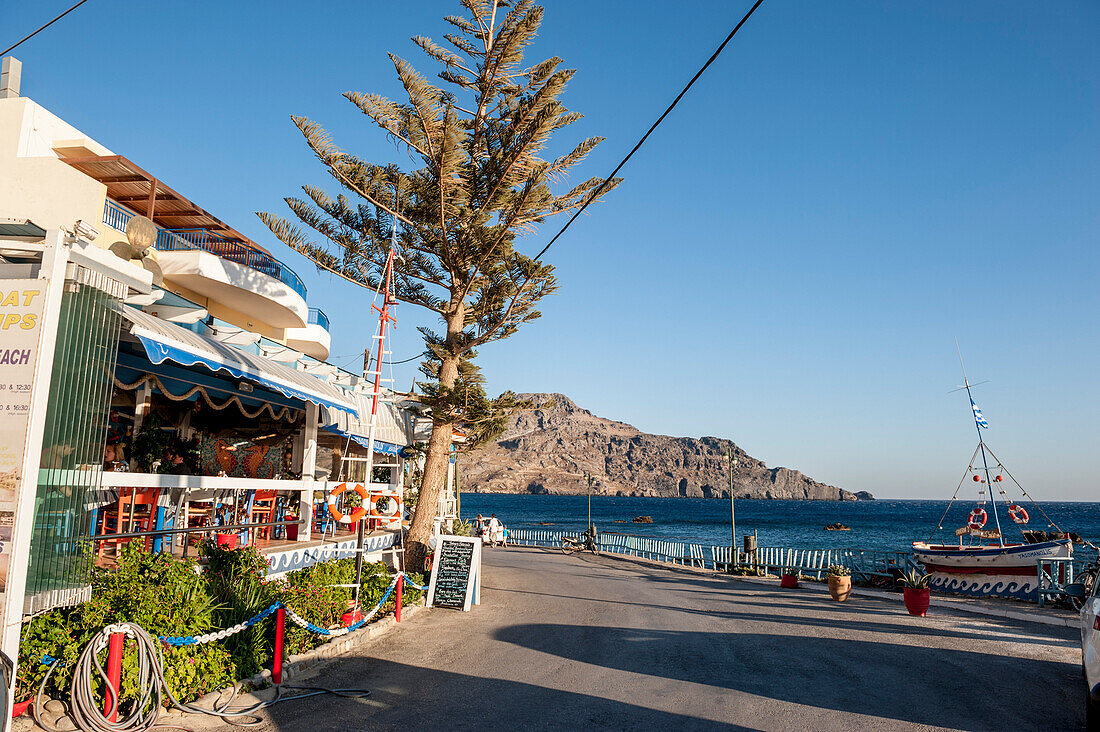 Restaurant entlang der Strandpromenade, Tavernen am Abend, Plakias, Kreta, Griechenland, Europa