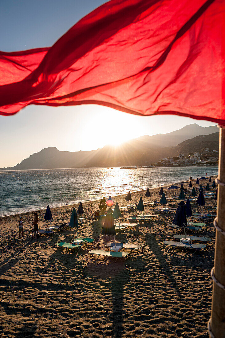 Evening on the beach at sunset, Plakias, Crete, Greece, Europe