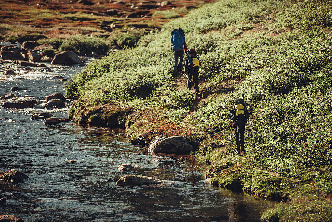 Hiker on a route through greenland, greenland, arctic.