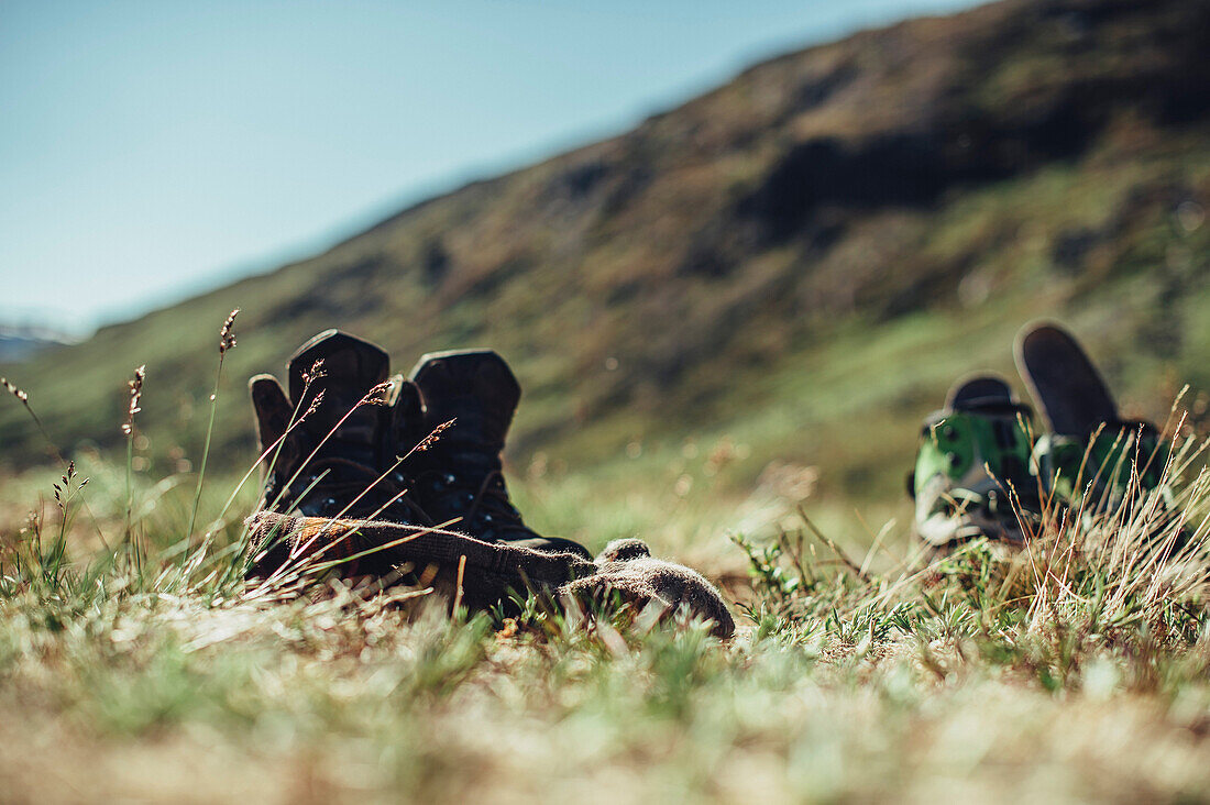 Shoes on a field in greenland, greenland, arctic.