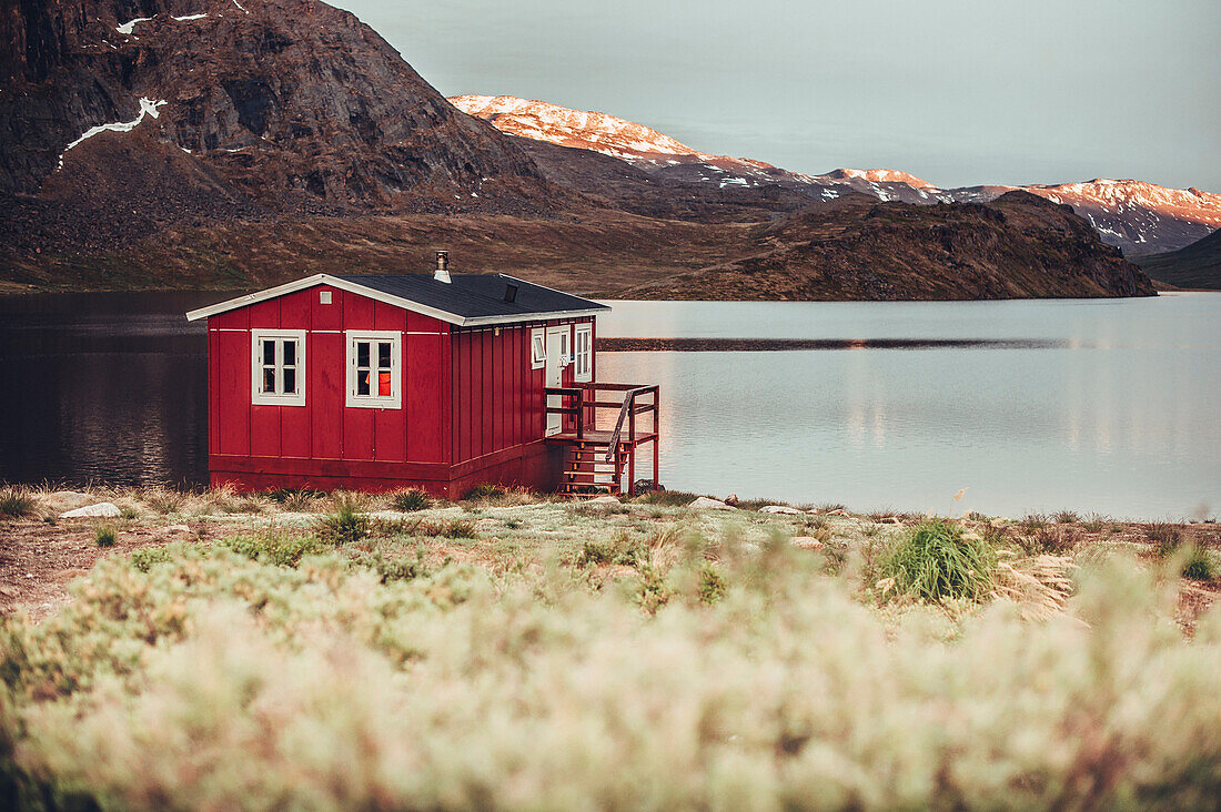 Red cabin in greenland, greenland, arctic.