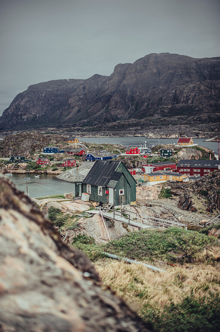 Ausblick auf Sisimiut, Grönland, Arktis.