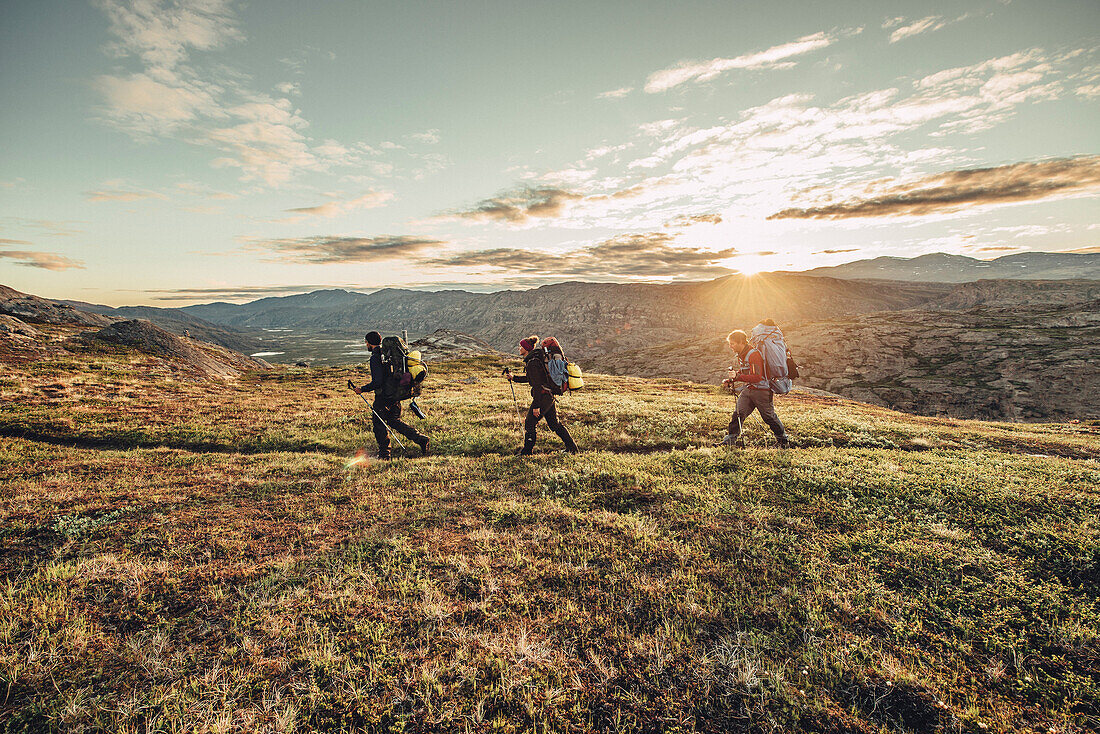 Wanderer auf einer Route durch Grönland, Grönland, Arktis.