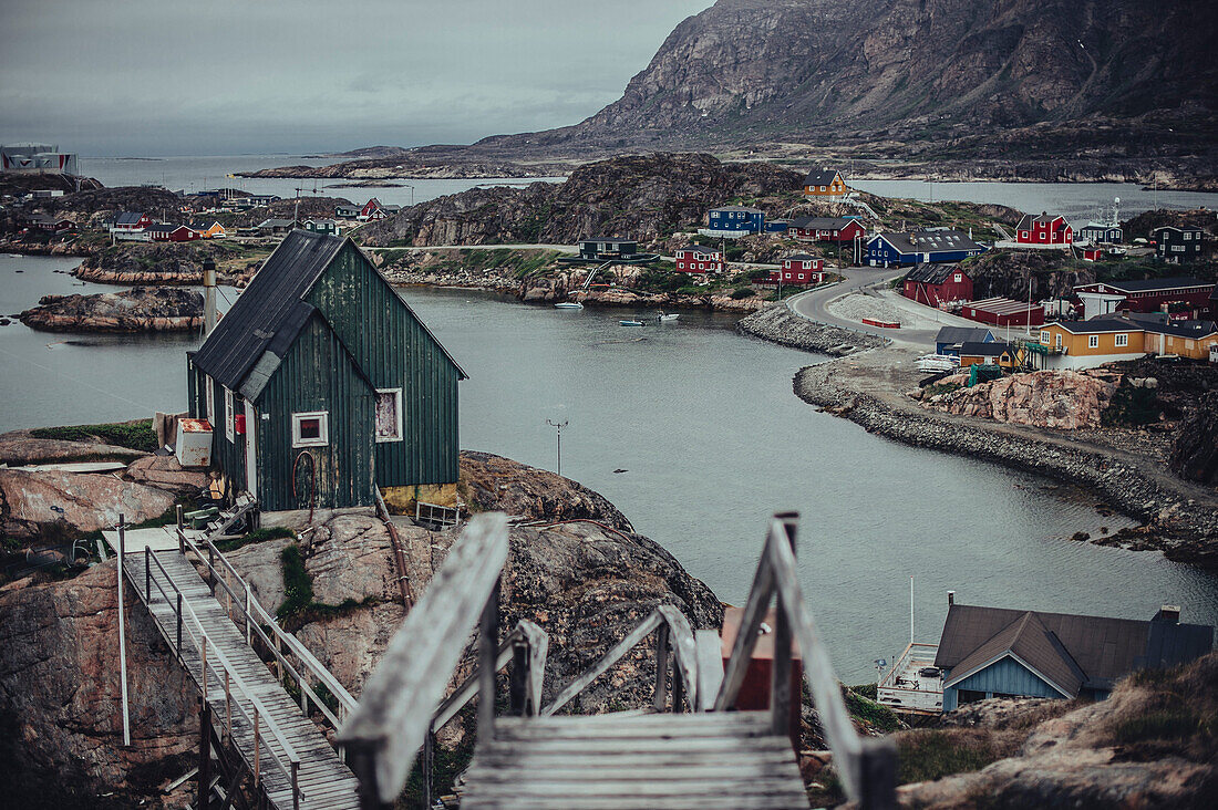 Ausblick auf Sisimiut, Grönland, Arktis.