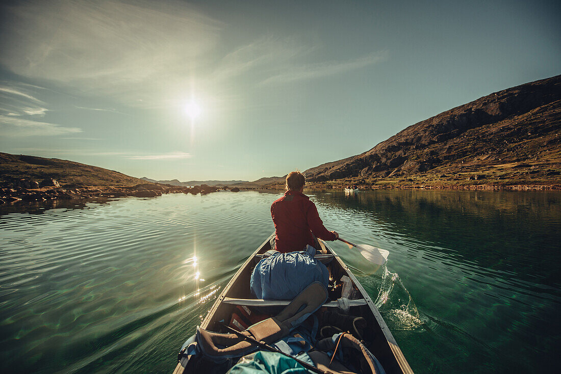 Rowing boat in greenland, greenland, arctic.