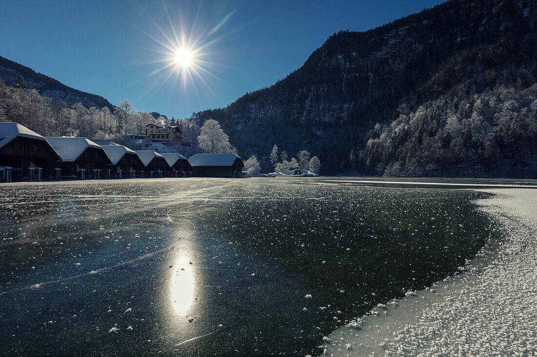 Frozen Koenigssee, Koenigssee, Berchtesgaden, Bavaria, Germany