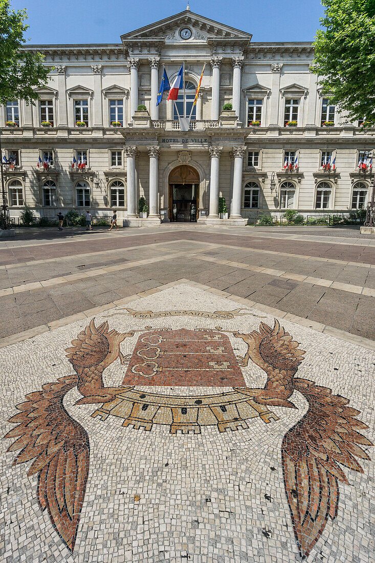 Hotel de Ville, Place de Horloge,  Cobble Stone Mosaic, Avignon, Bouche du Rhone, France