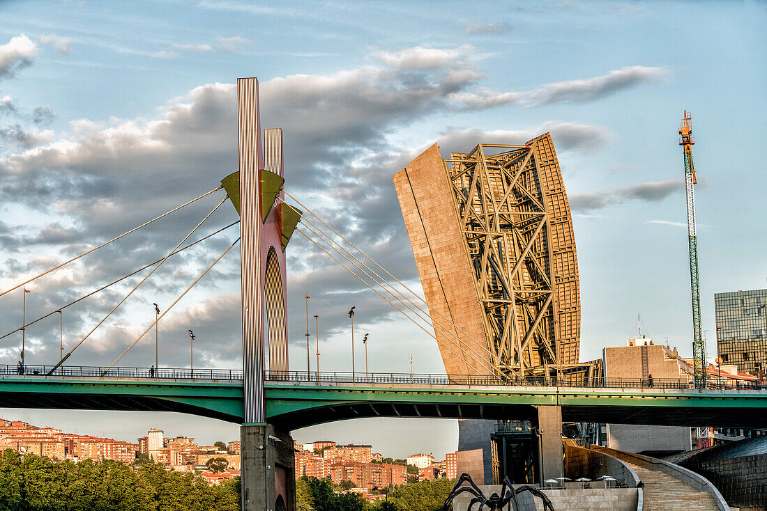 La Salve Bridge over River Nervion, near Guggenheim Museum , Bilbao , museum of modern and contemporary art , architect Frank Gehry , Bilbao, Basque Country, Spain