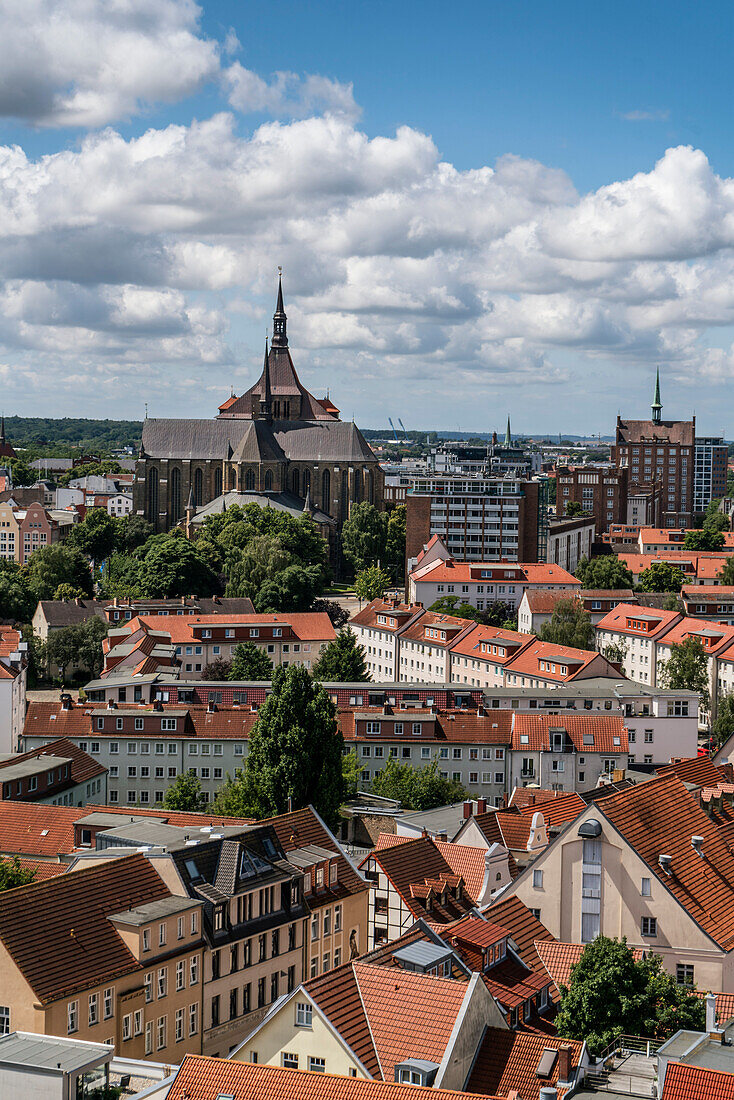 Skyline of Rostock , View from tower of Petri church, background St. Marys church, Marienkirche,  Mecklenburg-Vorpommern