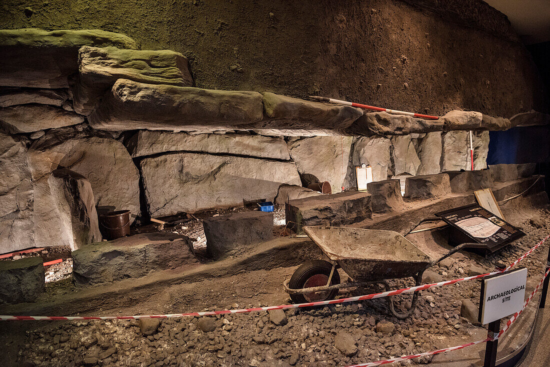 exhibition of archaeological excavation at Newgrange Museum, pre-historic cult place Brú na Bóinne, County Meath, Boyne valley, Ireland, Europe, UNESCO World Heritage Site