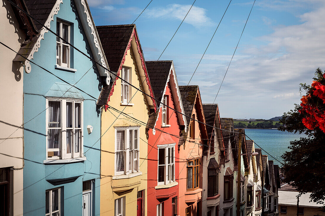 Deck of Cards houses (colourful and steep houses at West View Street), Cobh, County Cork, Ireland, Europe
