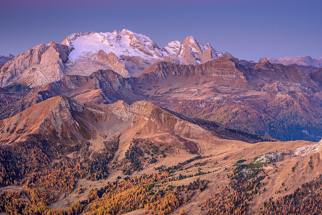 Marmolada with Col di Lana in foreground, from Lagazuoi, Dolomites, UNESCO World Heritage Site Dolomites, Venetia, Italy