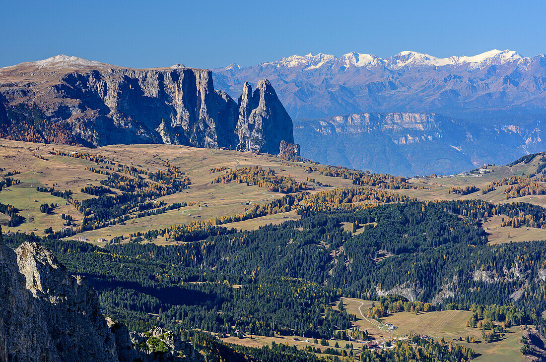 Seiseralm und Schlern von der Puezgruppe, Dolomiten, UNESCO Welterbe Dolomiten, Venetien, Italien