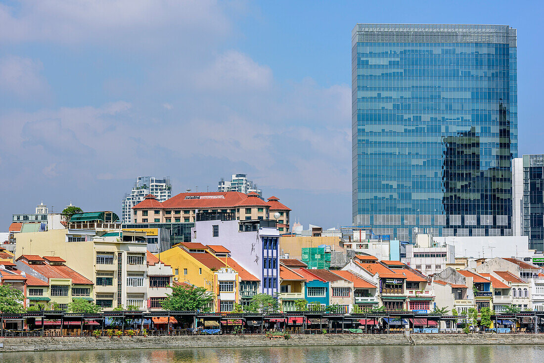 Old houses and skyscraper at Boat Quai, Singapore