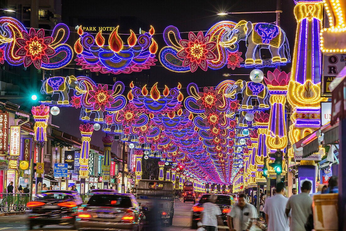 Beleuchtete Straßendekoration, Little India, Singapur
