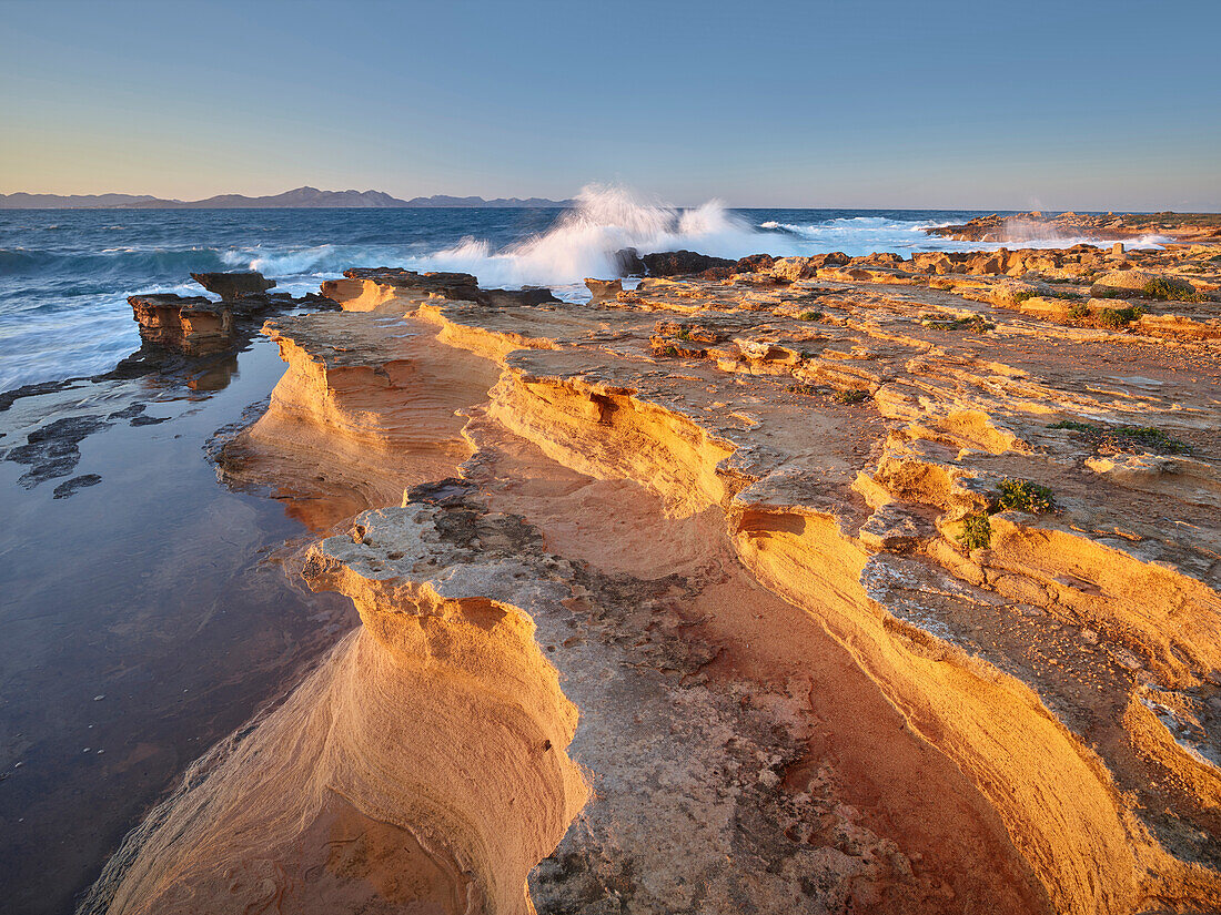 sandstone formations at The coast at Betlem, Badia d'Alcudia, Mallorca, Balearic Islands, Spain