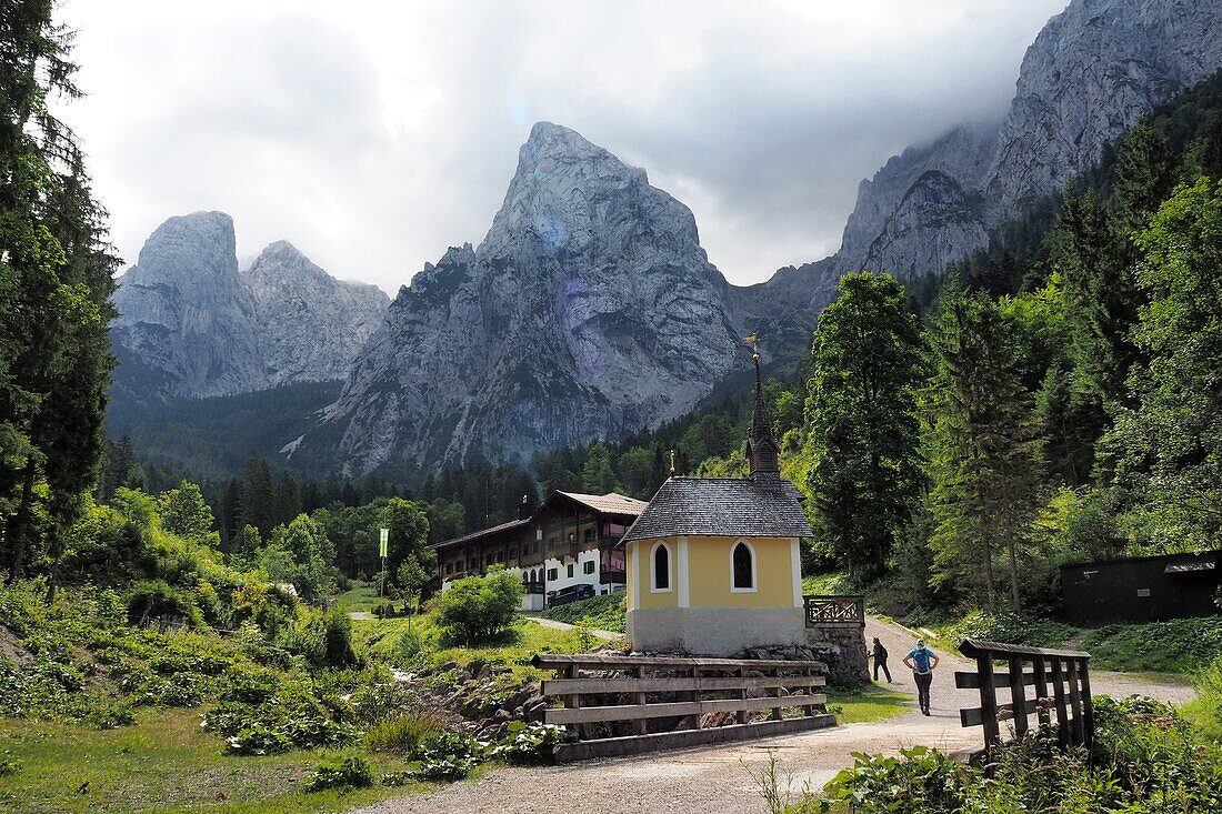 at Anton Karg hut in the Kaiser valley, Kaiser mountains over Kufstein, Tyrol, Austria