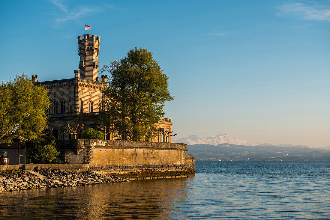 Schloss Montfort, Sonnenuntergang, Langenargen, Oberschwaben, Bodensee, Baden-Württemberg, Deutschland