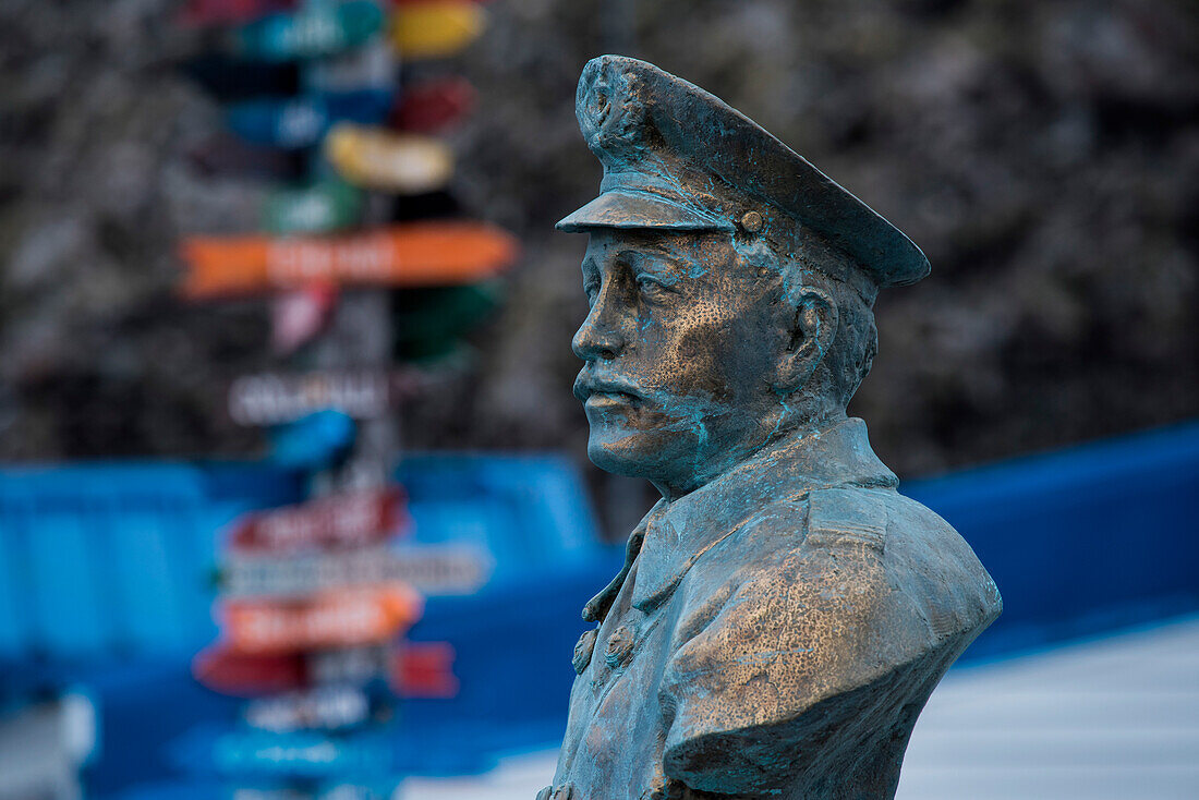 Bust of Luis Pardo Villalón (1882-1935), captain of the Chilean ship Yelcho, King George Island, South Shetland Islands, Antarctica