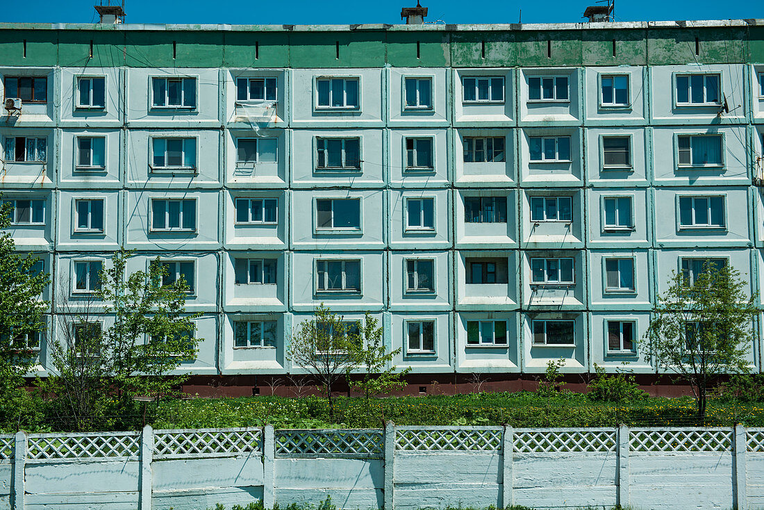 A typical Russian apartment block, Kosakov, Sachalin Island, Russia, Asia
