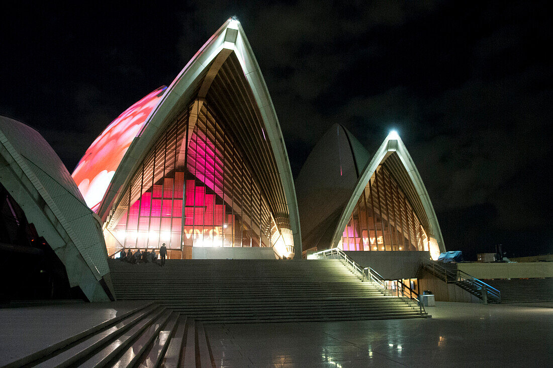 The lit-up Opera House during the Vivid Festival, Sydney, New South Wales, Australia