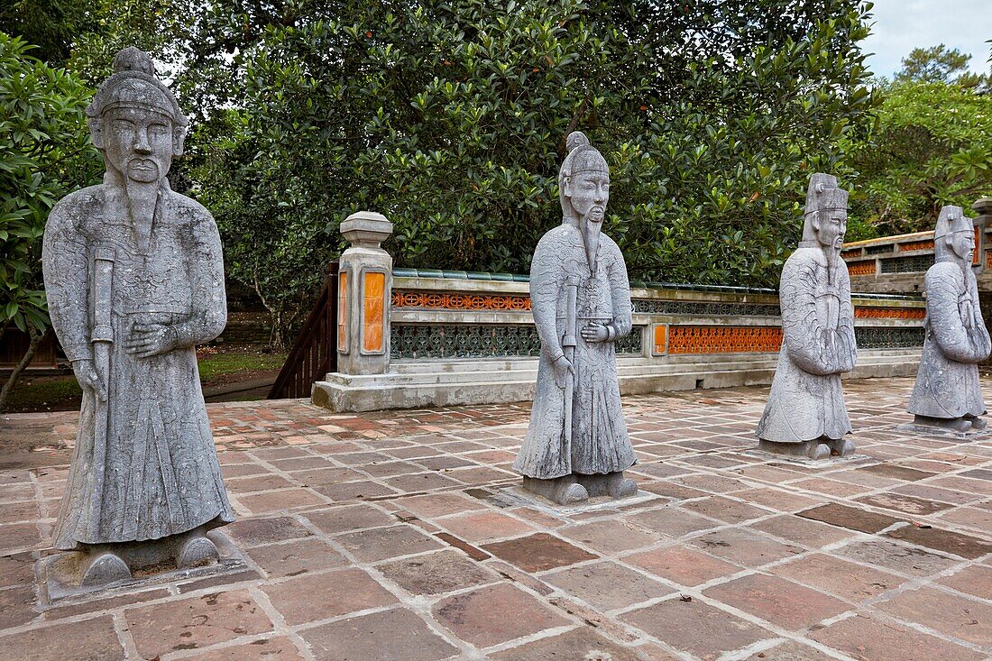 Statues of Mandarins at the Tomb of Tu Duc. Hue, Vietnam.