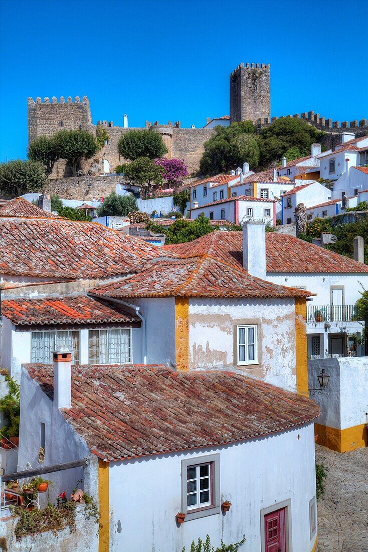 City Overview with Medieval Castle (background), Obidos, UNESCO World Heritage Site, Portugal