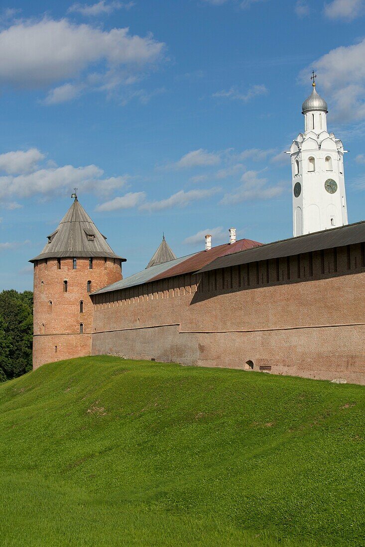 Kremlin Wall with Towers, UNESCO World heritage Site, Veliky Novgorod, Novgorod Oblast, Russian Federation