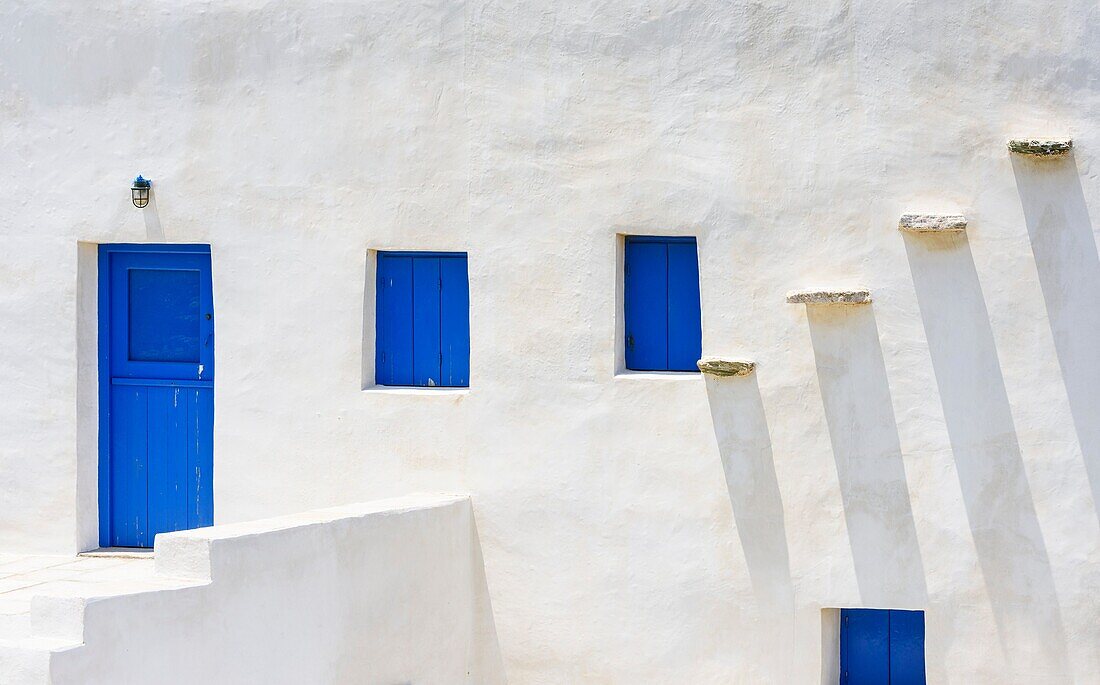 Detail of white washed house on Sifnos Island, Cyclades, Greece.