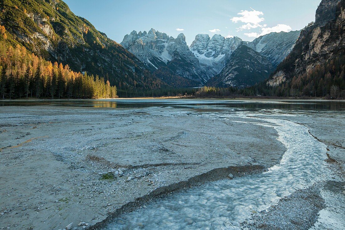 Autumn afternoon at lago di Landro (Durrensee), South Tyrol, Italy.