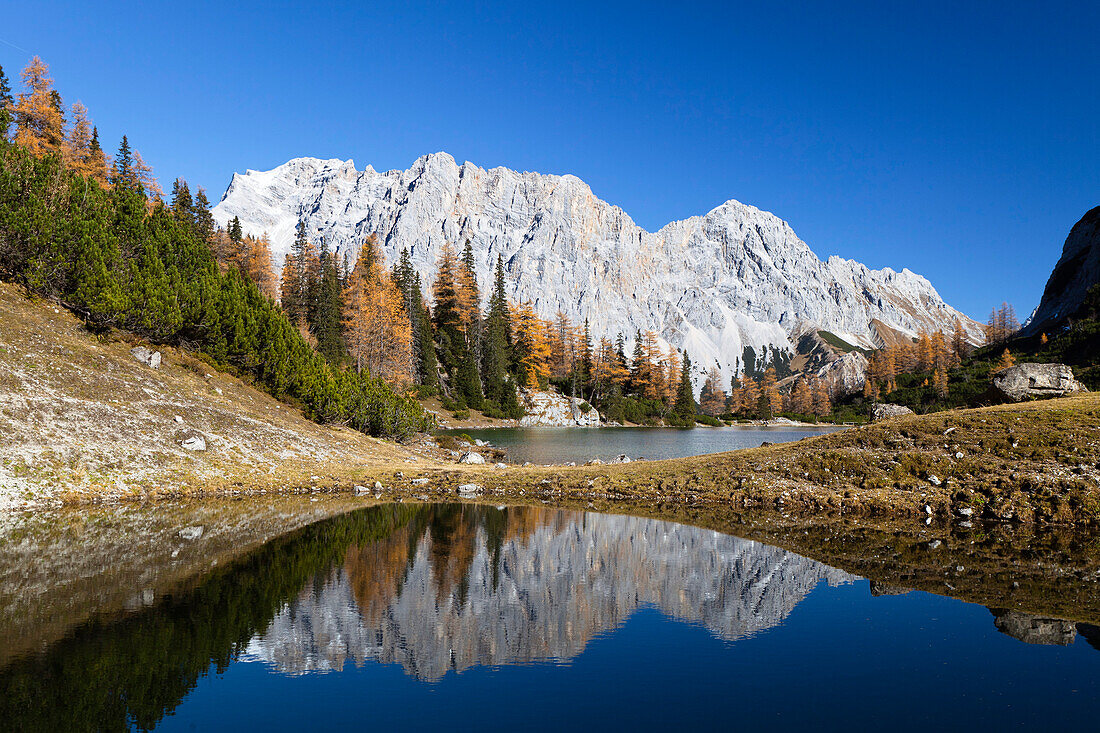 Lake Seebensee with Zugspitze and Wetterstein mountains, Alps, Tirol, Austria