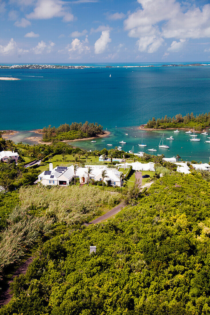 BERMUDA. Southampton Parish. View of homes and coast from the Gibb's Hill Lighthouse in Southampton.