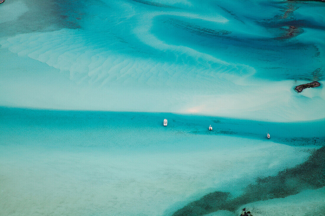 EXUMA, Bahamas. A view from a plane of the waters around the Exuma Islands.