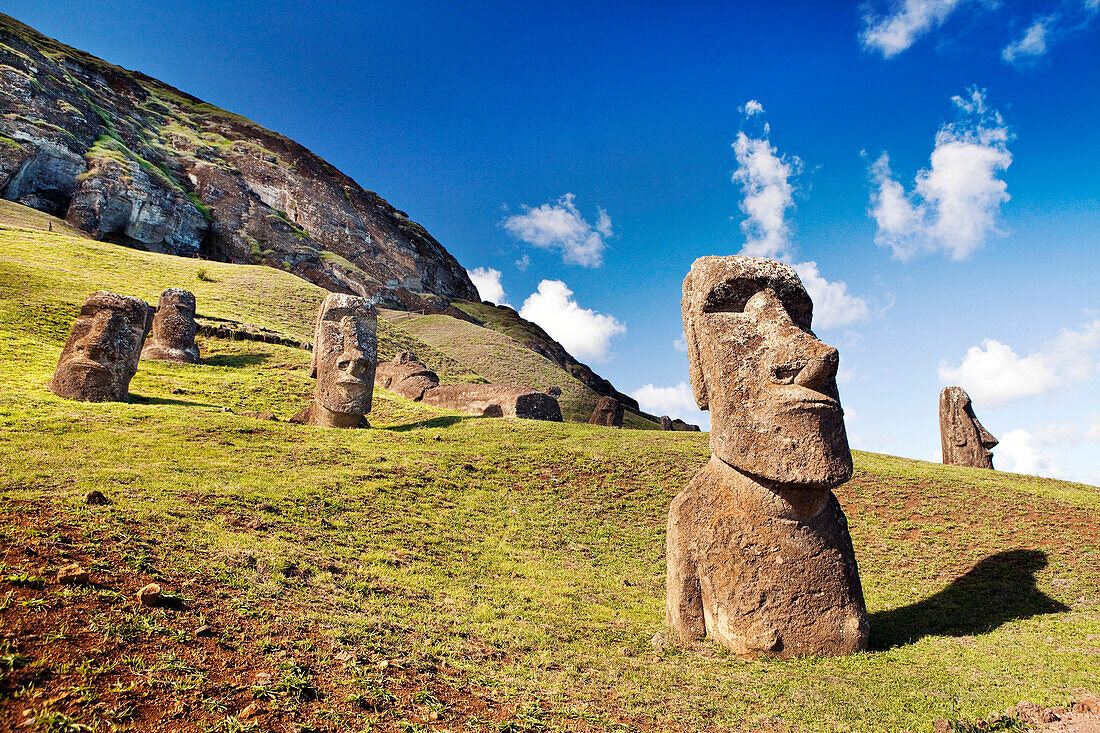 EASTER ISLAND, CHILE, Isla de Pascua, Rapa Nui, Rano Raraku is a volcanic crater on the lower slopes of Terevaka, it supplied nearly 95% of the island's known Moai sculptures and is still home to 397 Moai statues