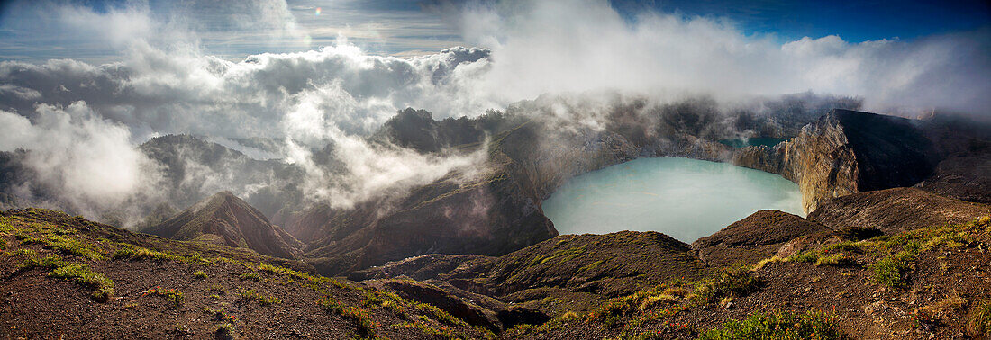 INDONESIA, Flores, the highest viewpoint in Kelimutu National Park and volcano, with views of Tiwu Ata Polo and Tiwu Nuwa Muri Koo Fai volcanic lakes