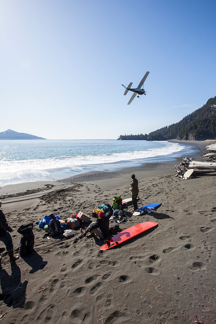 Cessna 206 Taking Off After Having Dropped Off Surfers And Gear, Kenai Peninsula Outer Coast, Southcentral Alaska, USA